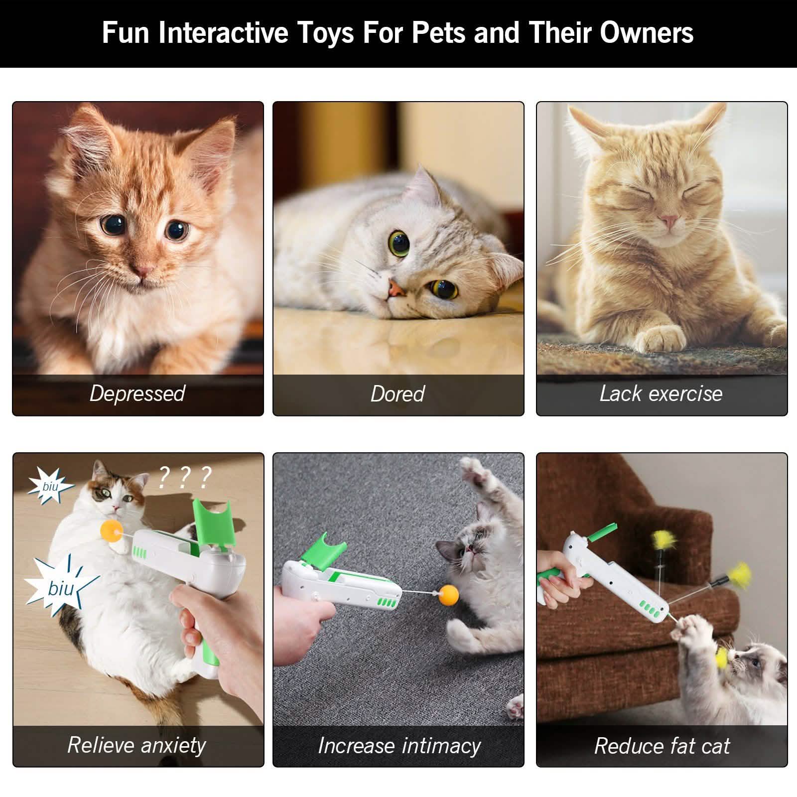 Interactive Cat Toy Gun Stick with Ball and Feather