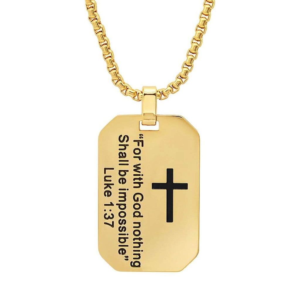 Men's Stainless Steel "For with God nothing Shall be Impossible" Dog Tag Pendant