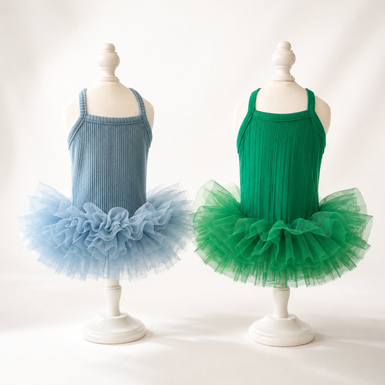 Blue & Green Pet Tutu Dress for Dogs – Ribbed Knit Ballet Puppy Dress with Fluffy Tulle Skirt for Small Dogs