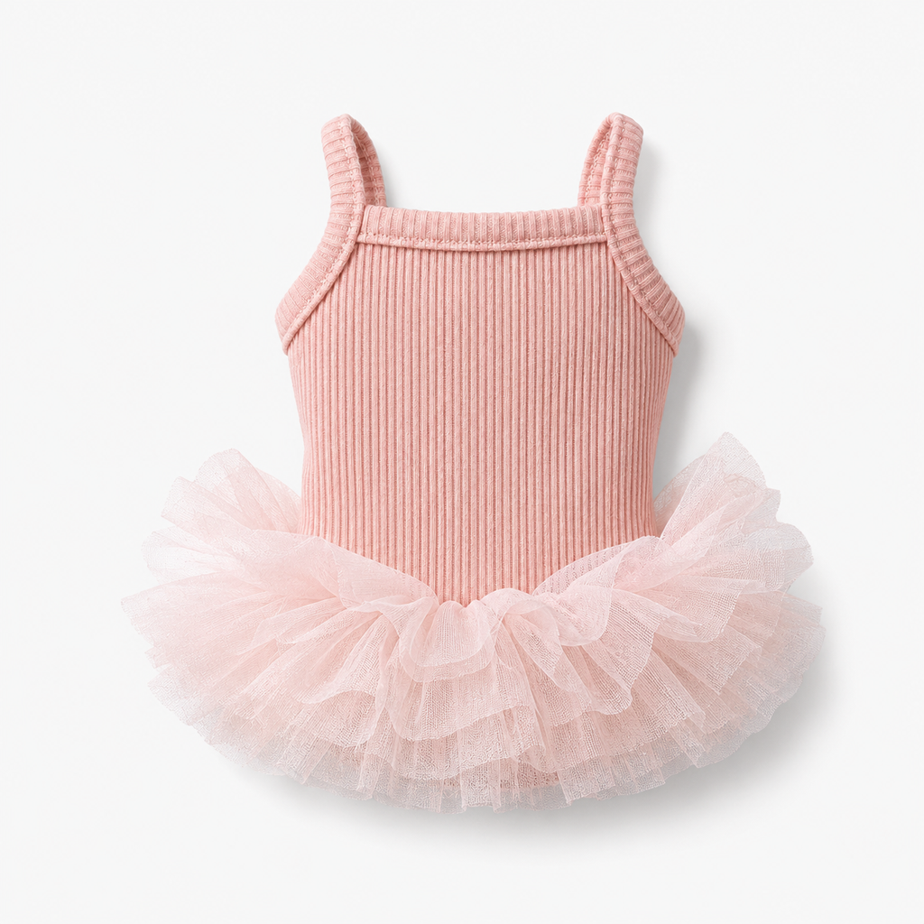 Pet Tutu Dress for Dogs – Ribbed Knit Ballet Puppy Dress with Layered Tulle Skirt, Pink Black Blush Pink Dog Dress for Small Dogs