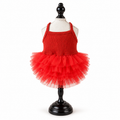 Red Pet Tutu Dress for Dogs – Ribbed Knit Puppy Ballet Dress with Layered Tulle Skirt for Small Dogs